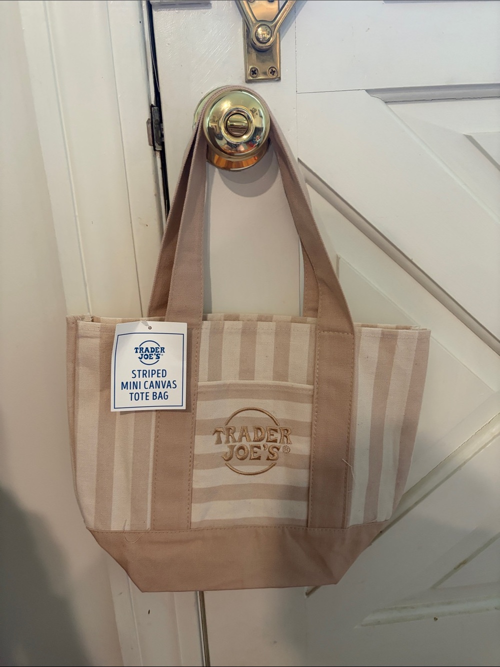 Trader Joe's Beige Striped Mini Canvas Tote